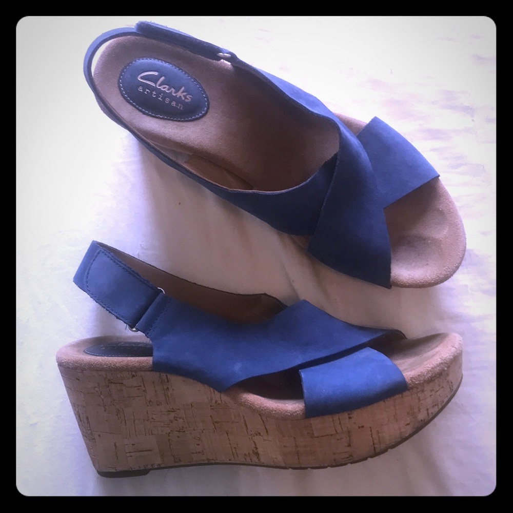 CLARKS LEATHER & CORK SANDALS